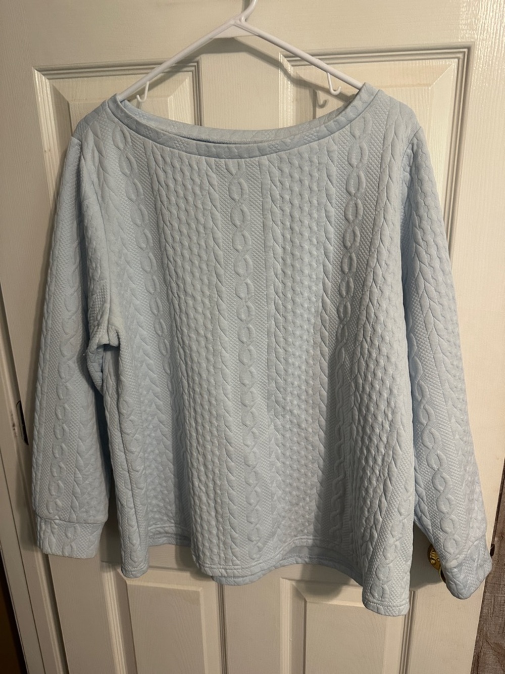 Light Blue Cable-Knit Women's Pullover Sweatshirt